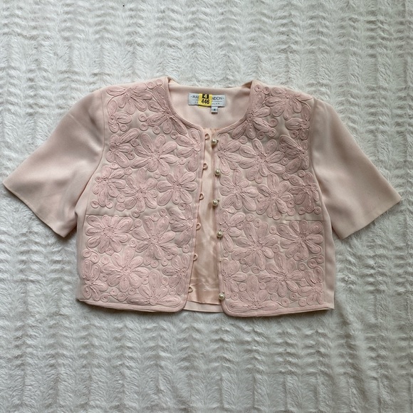 Vintage Maggie London floral embroidered pink jacket size 8 - Picture 4 of 7